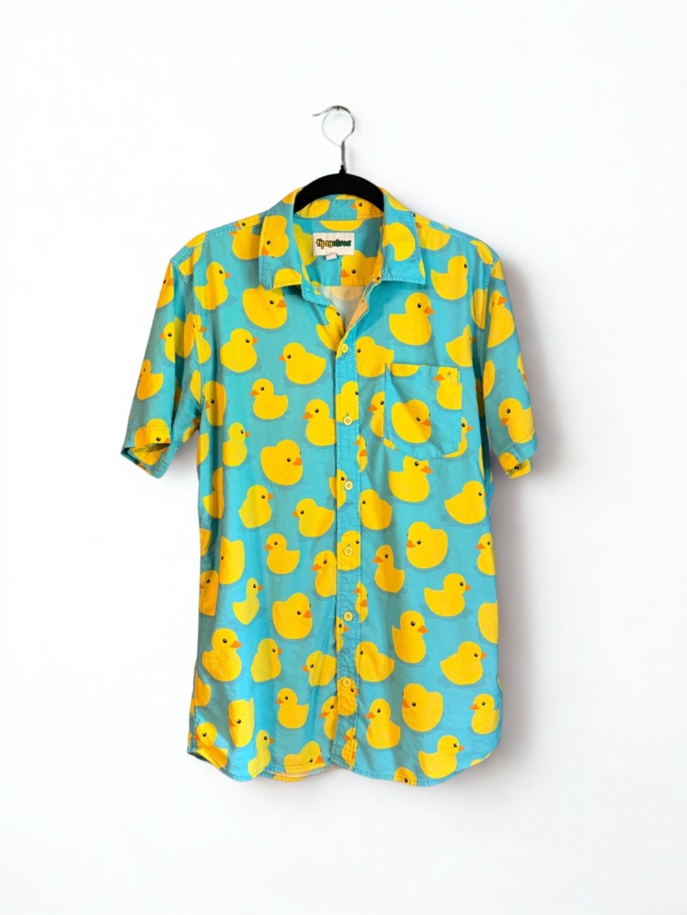 Duck-Print Hawaiian Short Sleeve Shirt - Blue/Yellow